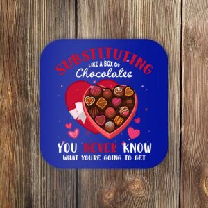 Substituting Is Like A Box Of Chocolates Substitute Teacher Gift Coaster