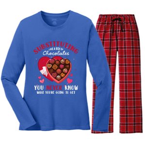 Substituting Is Like A Box Of Chocolates Substitute Teacher Gift Women's Long Sleeve Flannel Pajama Set 