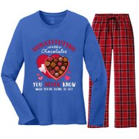 Substituting Is Like A Box Of Chocolates Substitute Teacher Gift Women's Long Sleeve Flannel Pajama Set 