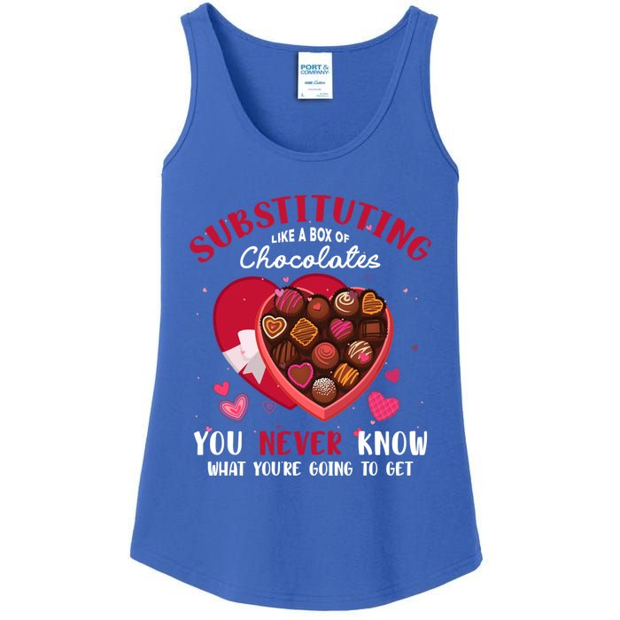 Substituting Is Like A Box Of Chocolates Substitute Teacher Gift Ladies Essential Tank