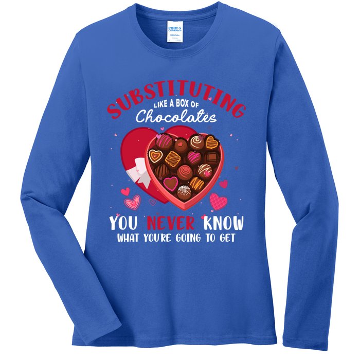 Substituting Is Like A Box Of Chocolates Substitute Teacher Gift Ladies Long Sleeve Shirt