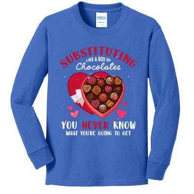 Substituting Is Like A Box Of Chocolates Substitute Teacher Gift Kids Long Sleeve Shirt