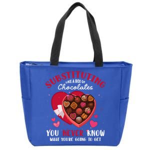 Substituting Is Like A Box Of Chocolates Substitute Teacher Gift Zip Tote Bag