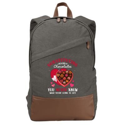 Substituting Is Like A Box Of Chocolates Substitute Teacher Gift Cotton Canvas Backpack