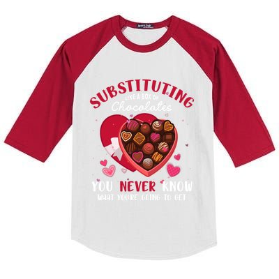 Substituting Is Like A Box Of Chocolates Substitute Teacher Gift Kids Colorblock Raglan Jersey