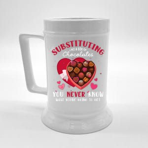 Substituting Is Like A Box Of Chocolates Substitute Teacher Gift Beer Stein