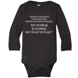 Silence In The Face Of Evil Quote Baby Long Sleeve Bodysuit