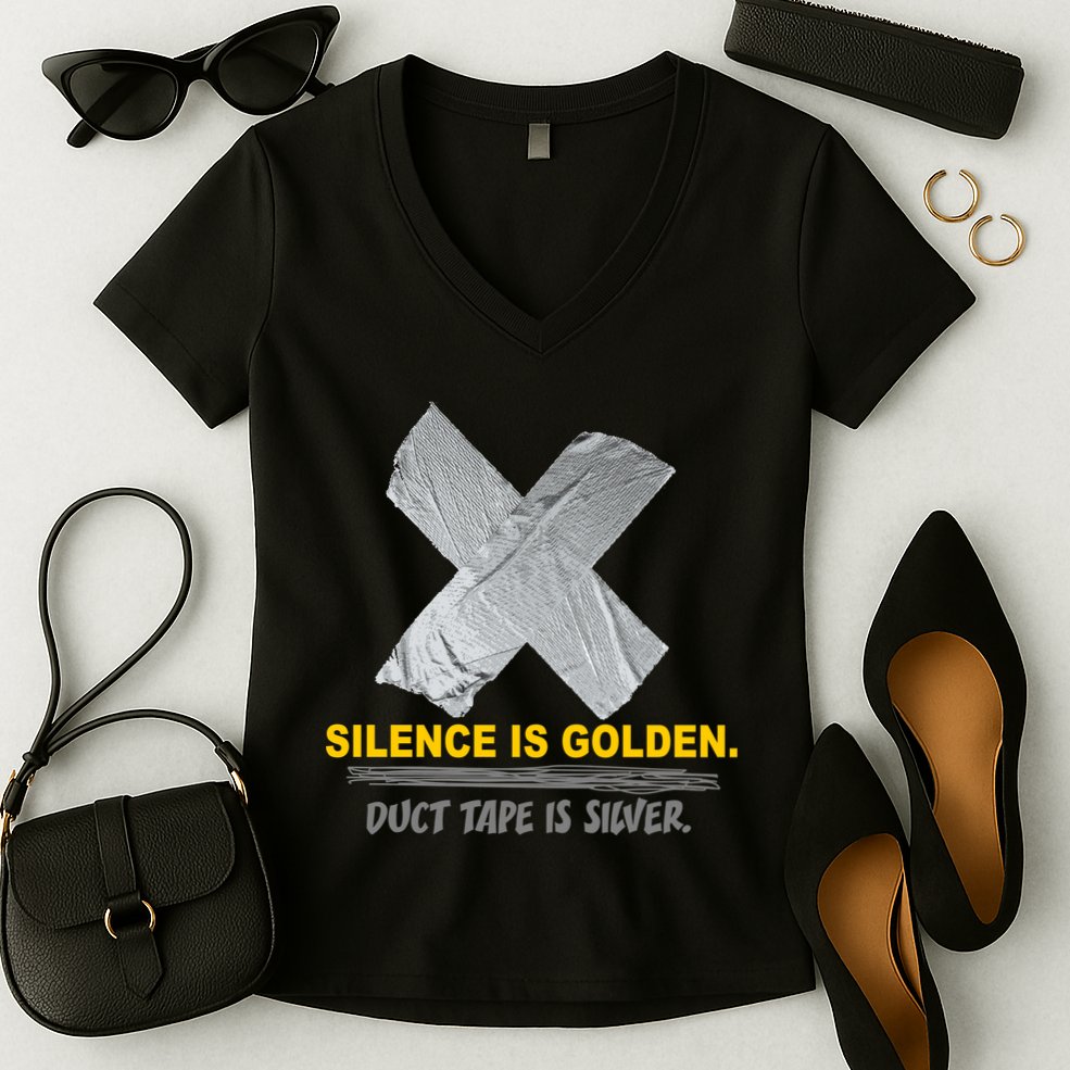 Silence Is Golden Duct Tape Is Silver Women's V-Neck T-Shirt