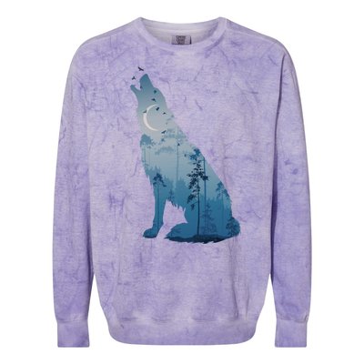 Silhouette Of The Howling Wolf Colorblast Crewneck Sweatshirt