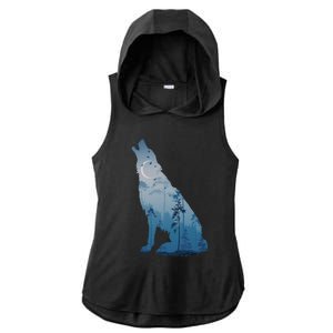 Silhouette Of The Howling Wolf Ladies PosiCharge Tri-Blend Wicking Draft Hoodie Tank