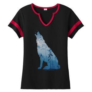 Silhouette Of The Howling Wolf Ladies Halftime Notch Neck Tee