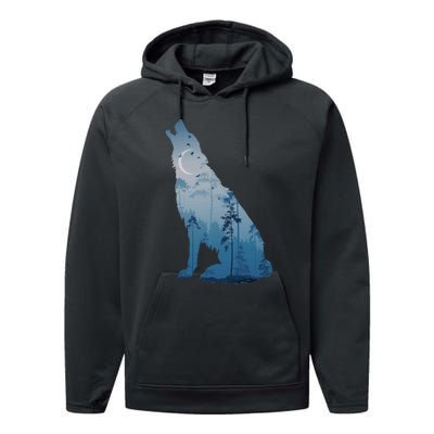 Silhouette Of The Howling Wolf Performance Fleece Hoodie