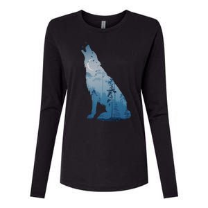 Silhouette Of The Howling Wolf Womens Cotton Relaxed Long Sleeve T-Shirt