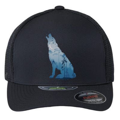Silhouette Of The Howling Wolf Flexfit Unipanel Trucker Cap