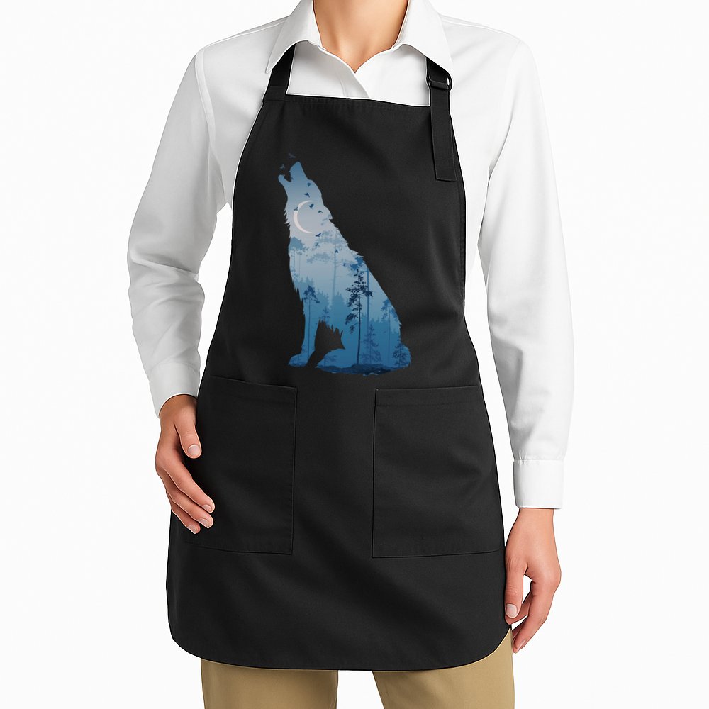 Silhouette Of The Howling Wolf Apron