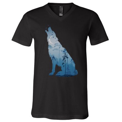 Silhouette Of The Howling Wolf V-Neck T-Shirt