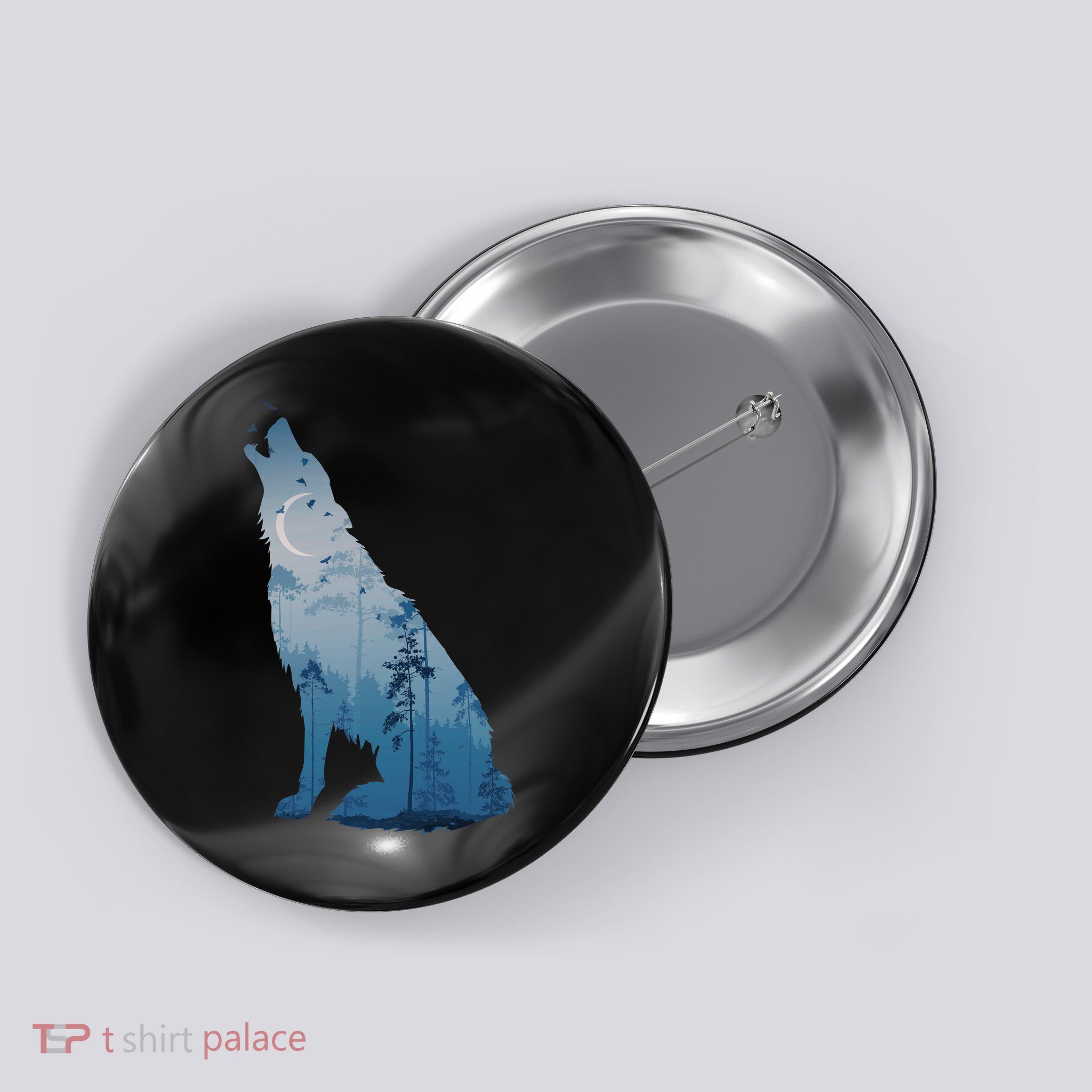 Silhouette Of The Howling Wolf Button