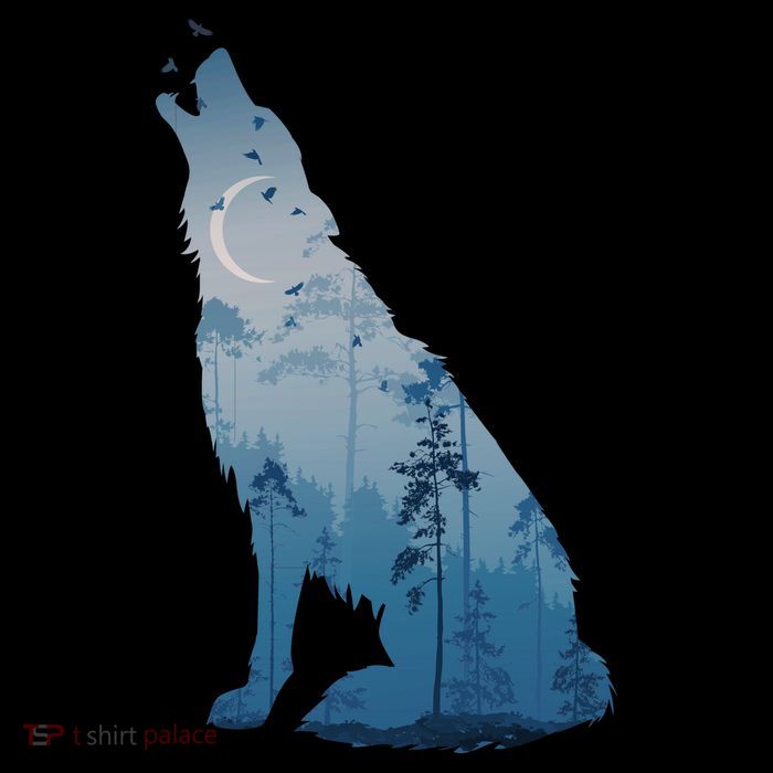 Silhouette Of The Howling Wolf Button