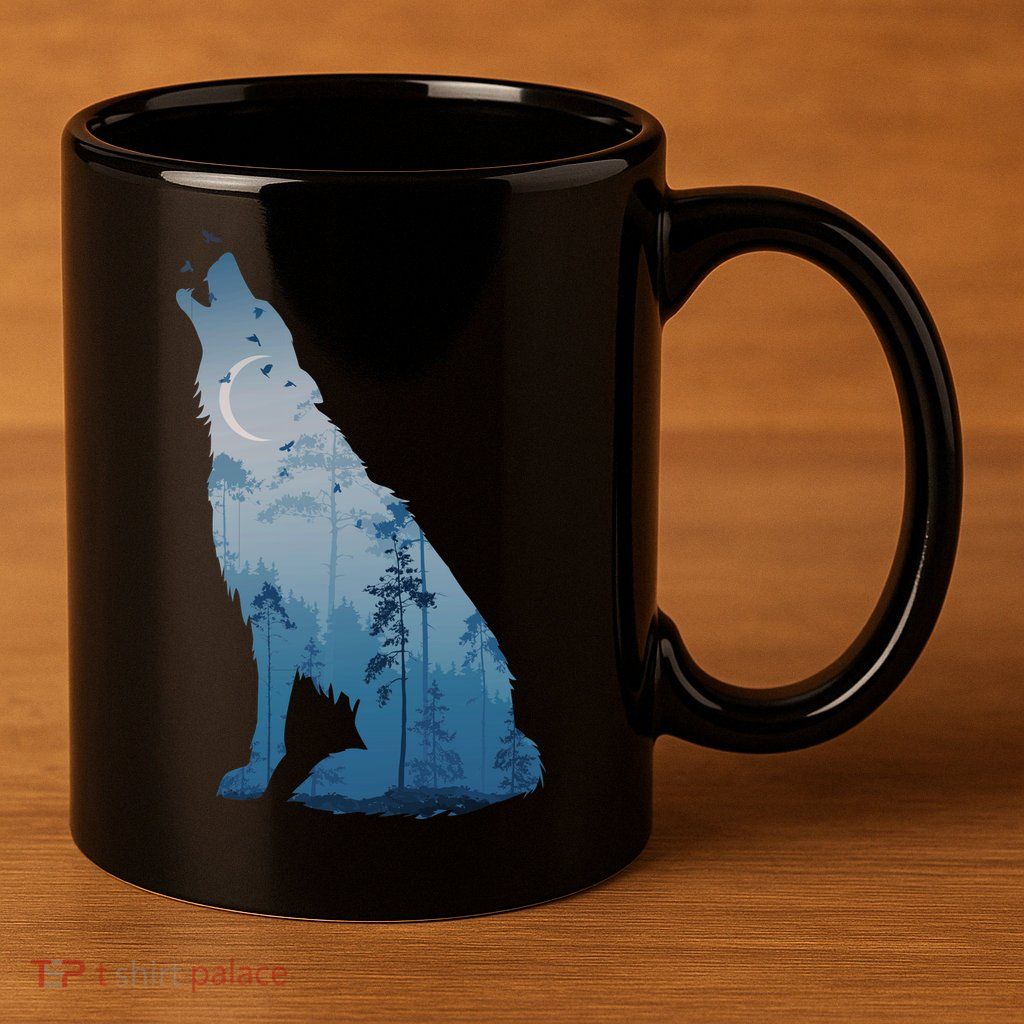 Silhouette Of The Howling Wolf 11oz C Handle Ceramic Mug
