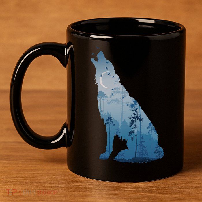 Silhouette Of The Howling Wolf 11oz C Handle Ceramic Mug