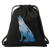 Silhouette Of The Howling Wolf Drawstring Bag