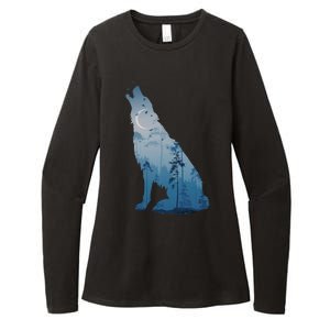 Silhouette Of The Howling Wolf Womens CVC Long Sleeve Shirt