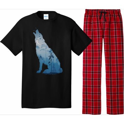 Silhouette Of The Howling Wolf Pajama Set