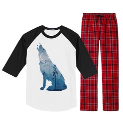 Silhouette Of The Howling Wolf Raglan Sleeve Pajama Set