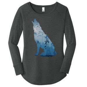 Silhouette Of The Howling Wolf Women's Perfect Tri Tunic Long Sleeve Shirt