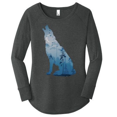 Silhouette Of The Howling Wolf Women's Perfect Tri Tunic Long Sleeve Shirt