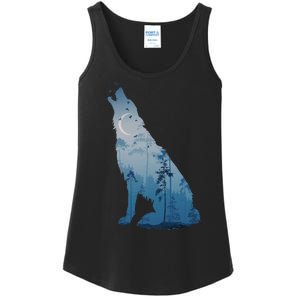 Silhouette Of The Howling Wolf Ladies Essential Tank