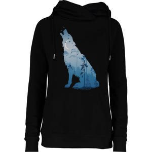 Silhouette Of The Howling Wolf Womens Funnel Neck Pullover Hood