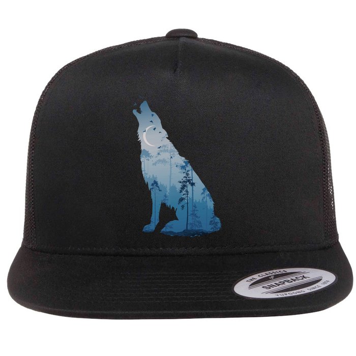 Silhouette Of The Howling Wolf Flatbill Hat