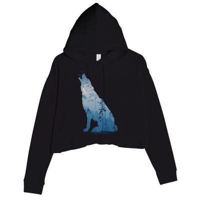 Silhouette Of The Howling Wolf Crop Fleece Hoodie