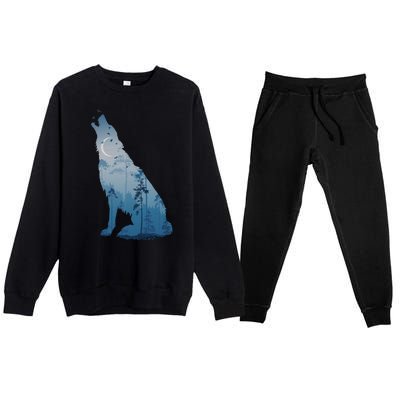 Silhouette Of The Howling Wolf Premium Crewneck Sweatsuit Set