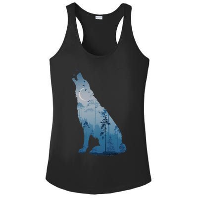 Silhouette Of The Howling Wolf Ladies PosiCharge Competitor Racerback Tank