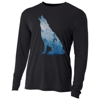 Silhouette Of The Howling Wolf Cooling Performance Long Sleeve Crew