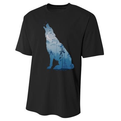 Silhouette Of The Howling Wolf Performance Sprint T-Shirt