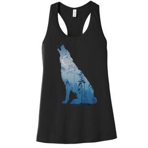 Silhouette Of The Howling Wolf Women's Racerback Tank