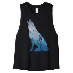 Silhouette Of The Howling Wolf Women's Racerback Cropped Tank