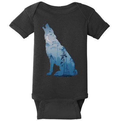 Silhouette Of The Howling Wolf Baby Bodysuit