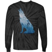 Silhouette Of The Howling Wolf Tie-Dye Long Sleeve Shirt