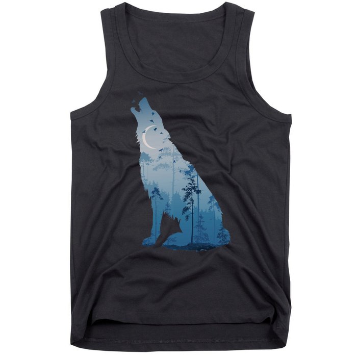 Silhouette Of The Howling Wolf Tank Top