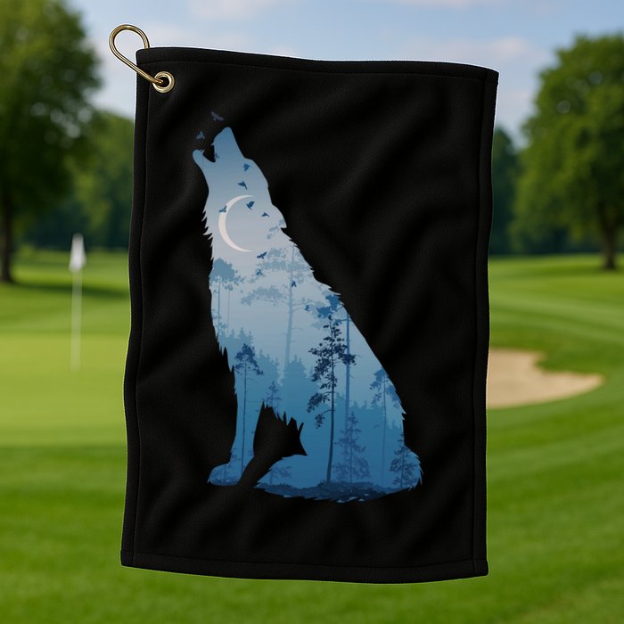 Silhouette Of The Howling Wolf Golf Towel