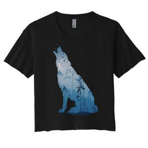 Silhouette Of The Howling Wolf Women's Crop Top Tee