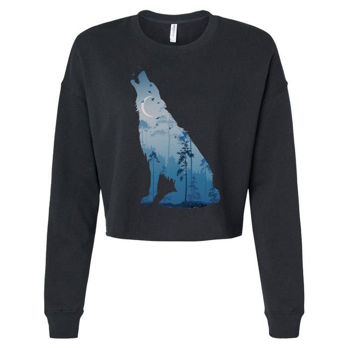 Silhouette Of The Howling Wolf Cropped Pullover Crew