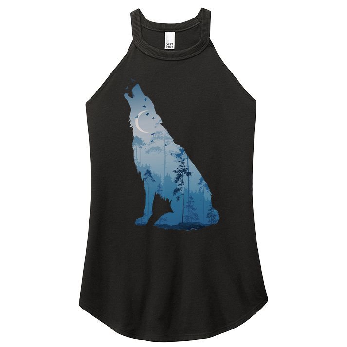 Silhouette Of The Howling Wolf Women's Perfect Tri Rocker Tank