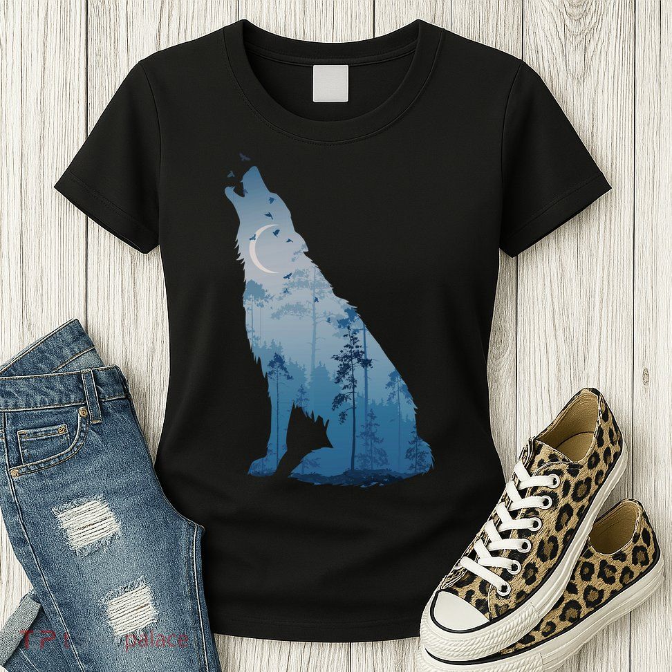 Silhouette Of The Howling Wolf Womens T-Shirt