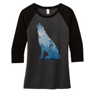 Silhouette Of The Howling Wolf Women's Tri-Blend 3/4-Sleeve Raglan Shirt