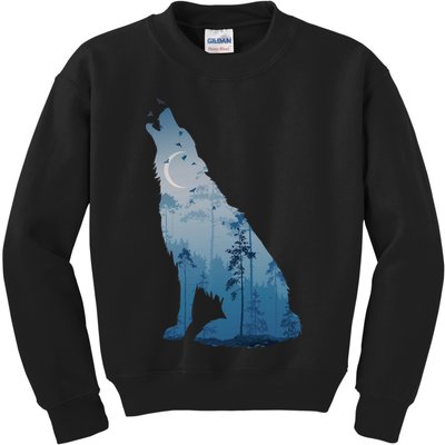 Silhouette Of The Howling Wolf Kids Sweatshirt
